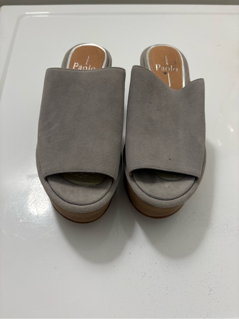 Paolo Gray Suede Open-Toe Platform Slides